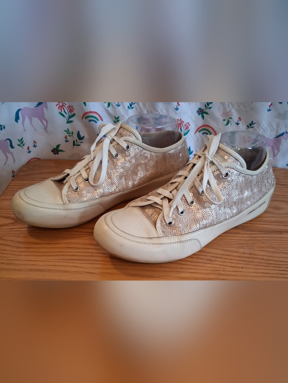 Candice Cooper Rock Blush Pink & Cream Calf Leather Sequin Casual Sneaker SZ 9.5